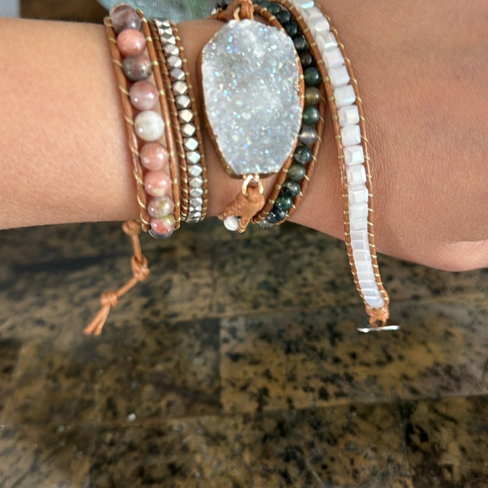 Semi precious Geode stone wrap bracelet